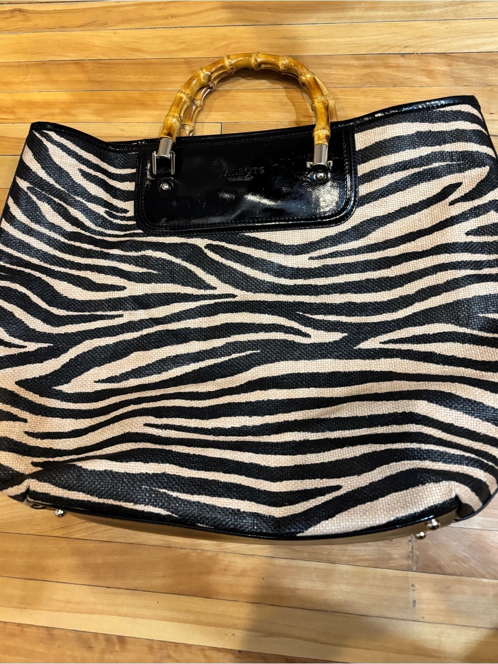 Talbot Black & White Zebra-Print Tote with Bamboo Handles